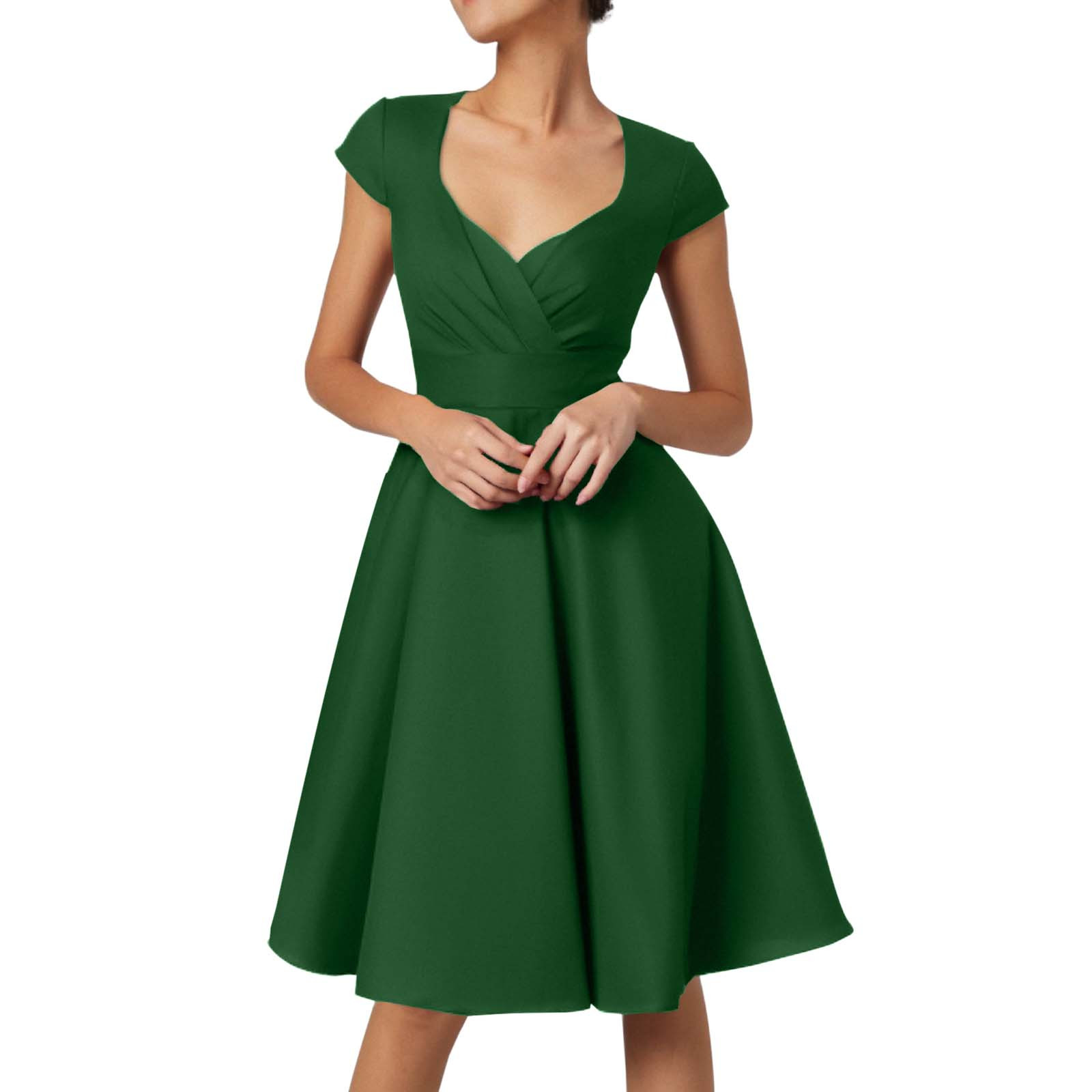 thumbnail image 5 of Vestido retro de fiesta liso para mujer: diseño informal de corte A, cintura alta para diversas ocasiones, tallas S-XXL., 5 of 5